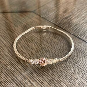 925 JC Sterling Silver Signed Pink Tourmaline 5 Gemstone Bracelet